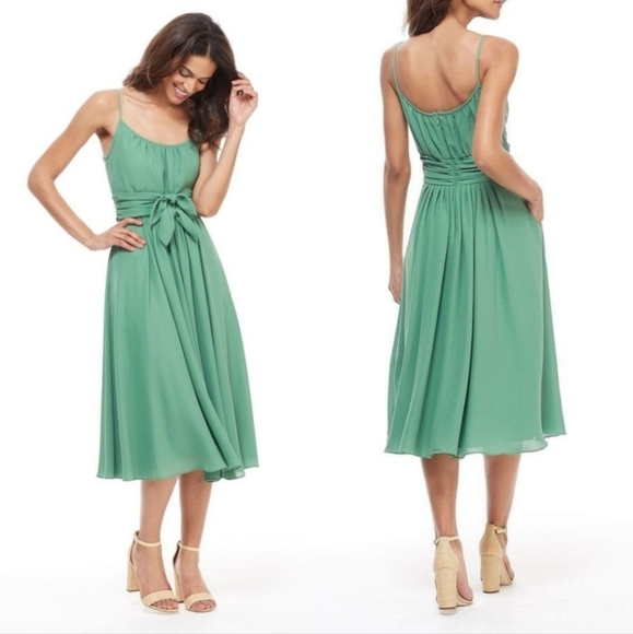 Gal Meets Glam Green Elsie Double Front Tie Fit Flare Spagetti Strap Sz 8 Dress - Picture 1 of 10